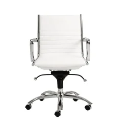 Eurostyle Dirk Faux Leather Low-Back Commercial Office Chair, Chrome/White