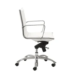Eurostyle Dirk Faux Leather Low-Back Commercial Office Chair, Chrome/White