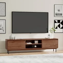 Eurostyle Saga Media Stand, 20-1/2"H x 78-1/2"W x 15-1/2"D, Walnut/Black