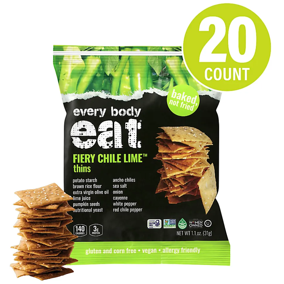 Every Body Eat Fiery Chile Lime Crackers, 1.1 Oz, Total Qty 20