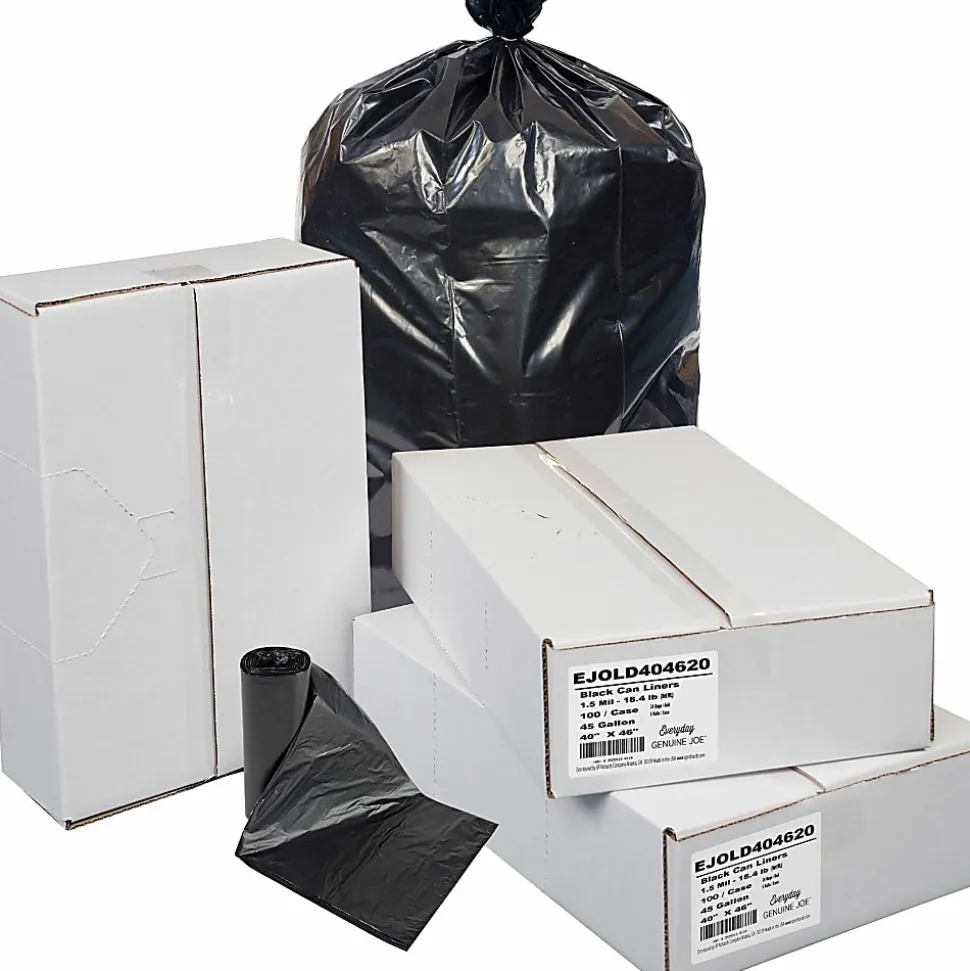Everyday Genuine Joe Low-Density Can Liners, 45 gal Capacity, 40"x 46", 1.50 mil (38 Micron) Thickness, 100 Bags - LD404620