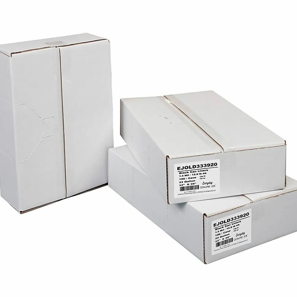 Everyday Genuine Joe Low-Density Can Liners, 33 gal Capacity, 33"x 39", 1.50 mil (38 Micron) Thickness, 100 Bags - LD333920