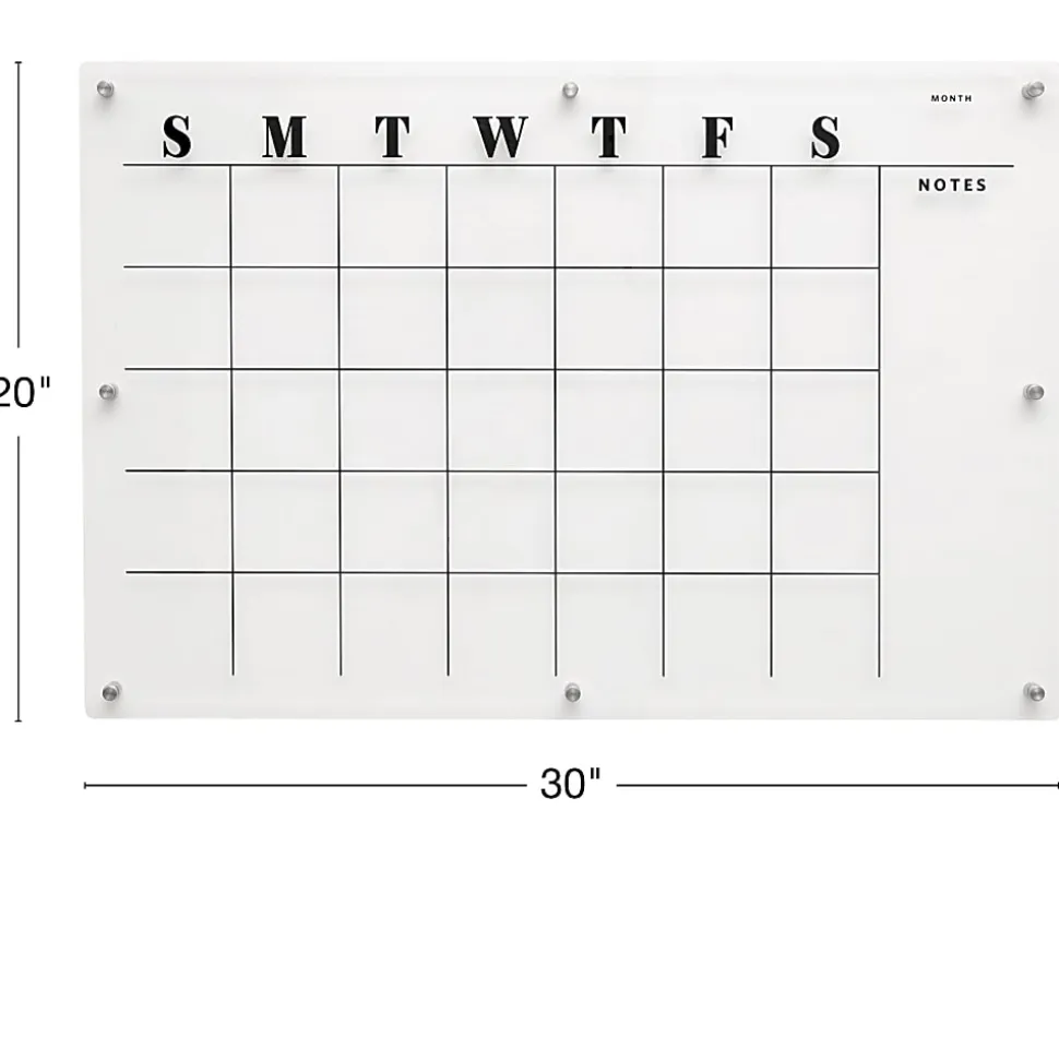 Excello Acrylic Non-Magnetic Dry-Erase Board With Custom Printed Calendar, 30” x 20”, Clear