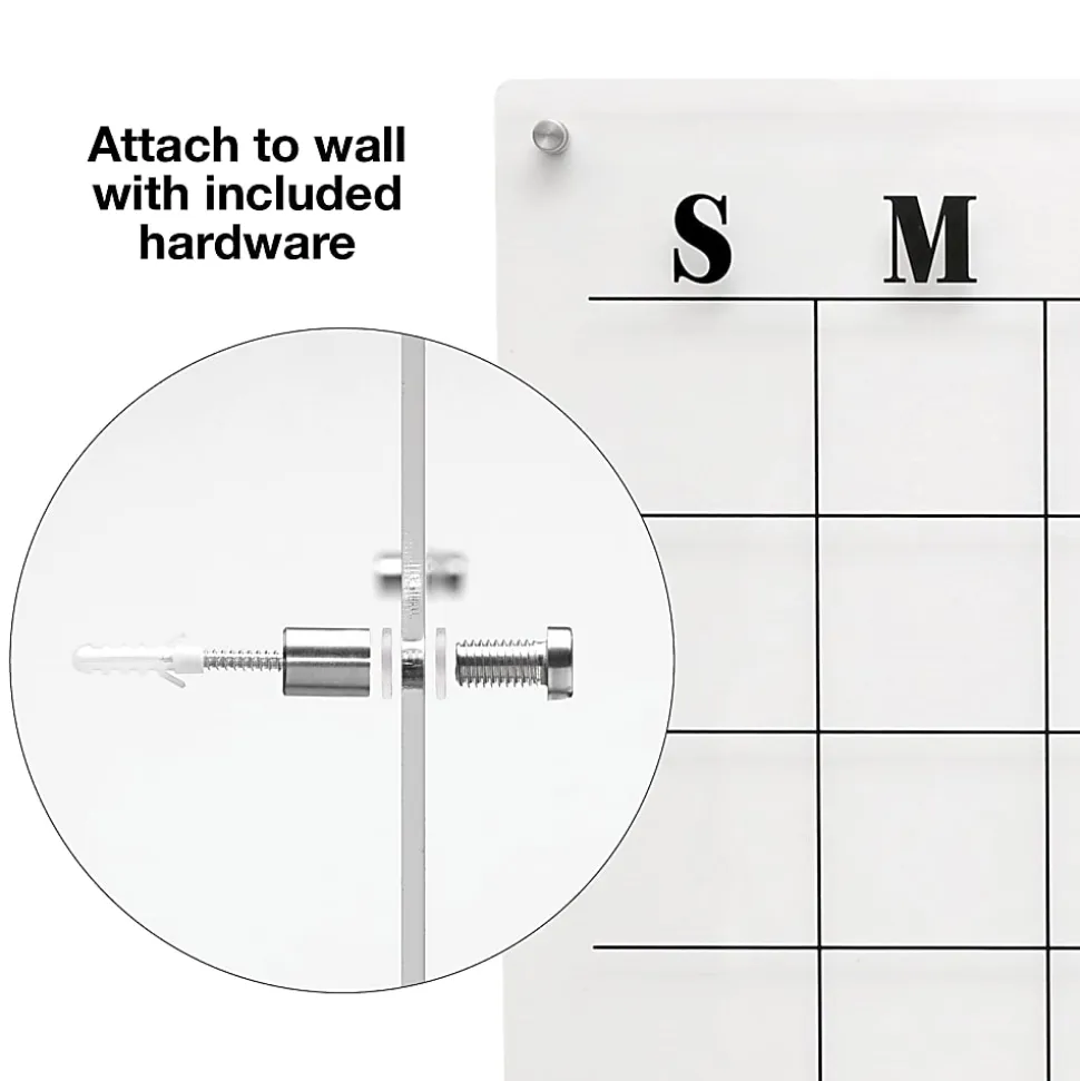 Excello Acrylic Non-Magnetic Dry-Erase Board With Custom Printed Calendar, 30” x 20”, Clear