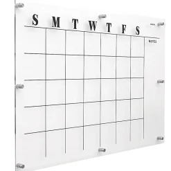 Excello Acrylic Non-Magnetic Dry-Erase Board With Custom Printed Calendar, 30” x 20”, Clear