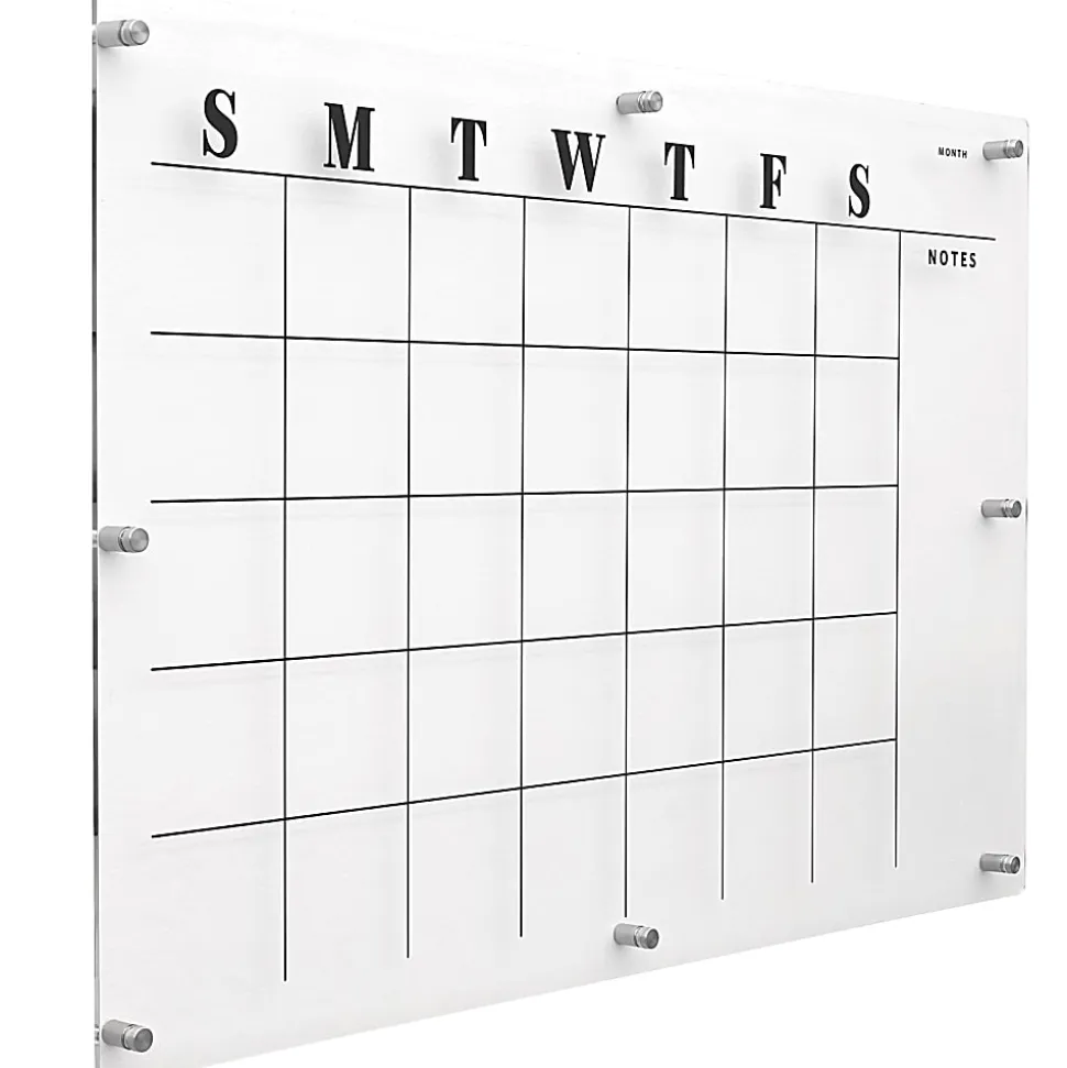 Excello Acrylic Non-Magnetic Dry-Erase Board With Custom Printed Calendar, 30” x 20”, Clear