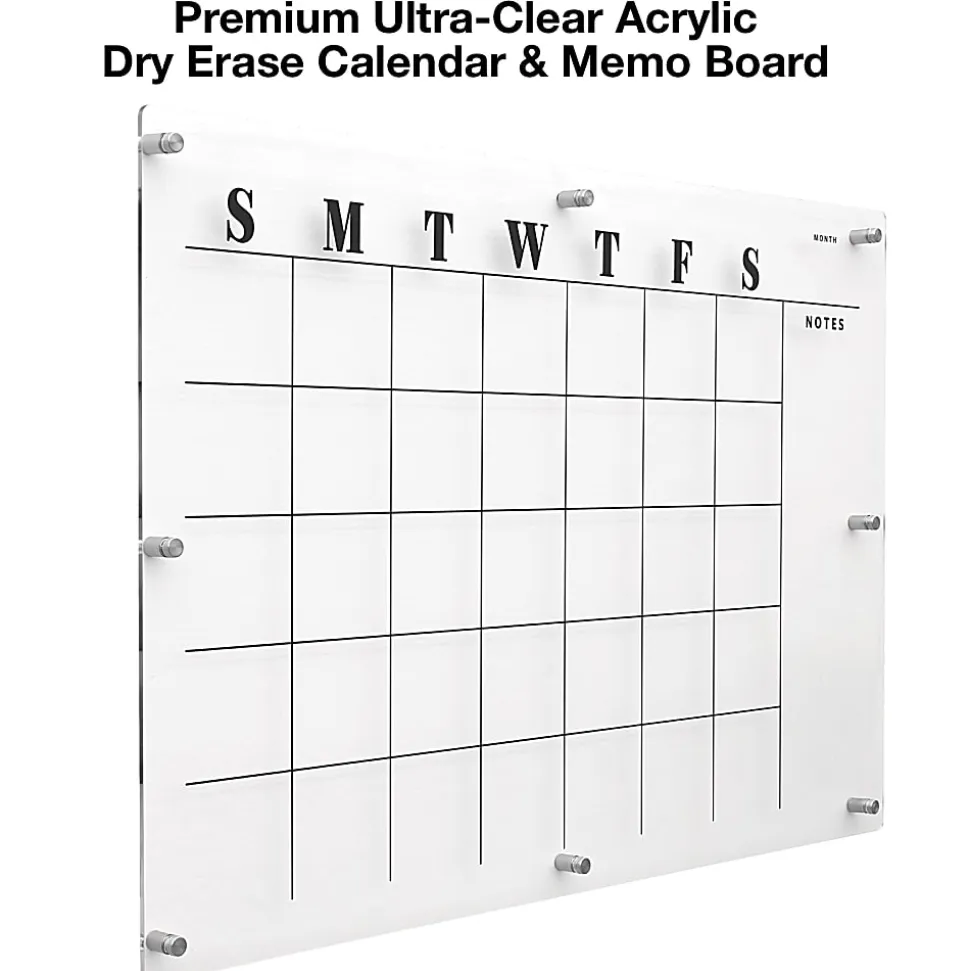 Excello Acrylic Non-Magnetic Dry-Erase Board With Custom Printed Calendar, 30” x 20”, Clear