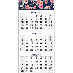 2026-2027 Excello Brands Academic Year Large Print 3-Month View Wall Calendar, 27" x 13", Navy Floral, April To December, Total Qty 1