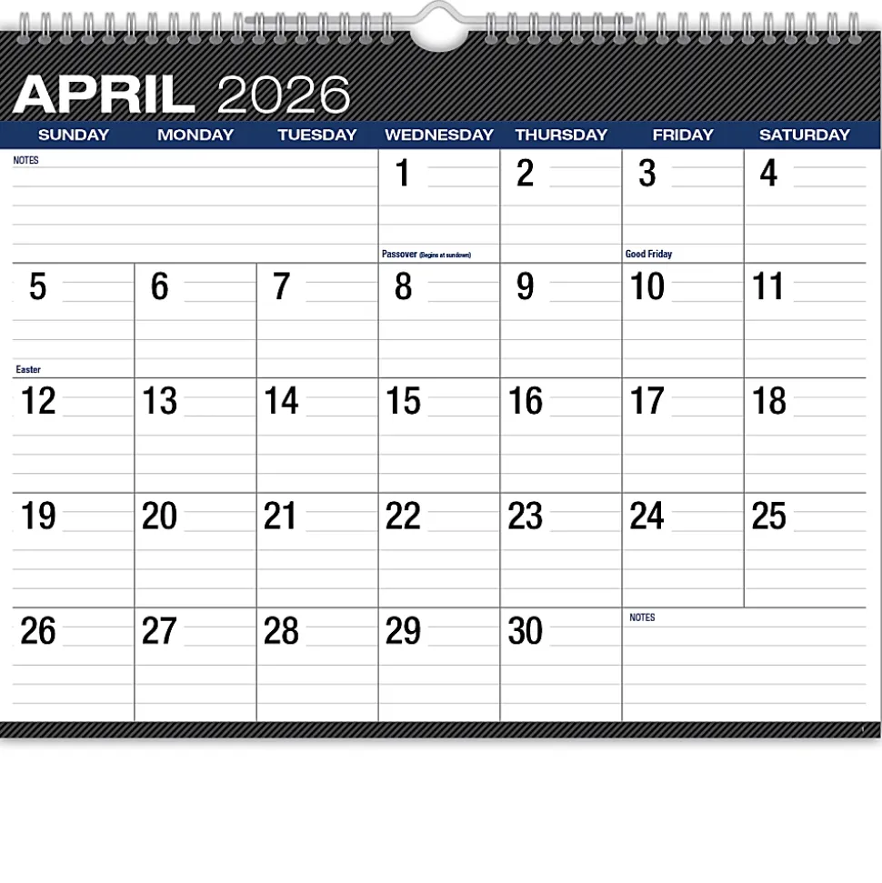 2026-2027 Excello Brands Academic Year Large Print Wall Calendar, 15" x 12", Black, April To December, Total Qty 1