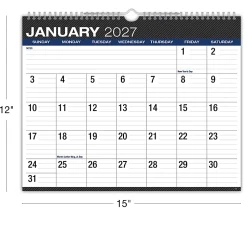 2026-2027 Excello Brands Academic Year Large Print Wall Calendar, 15" x 12", Black, April To December, Total Qty 1