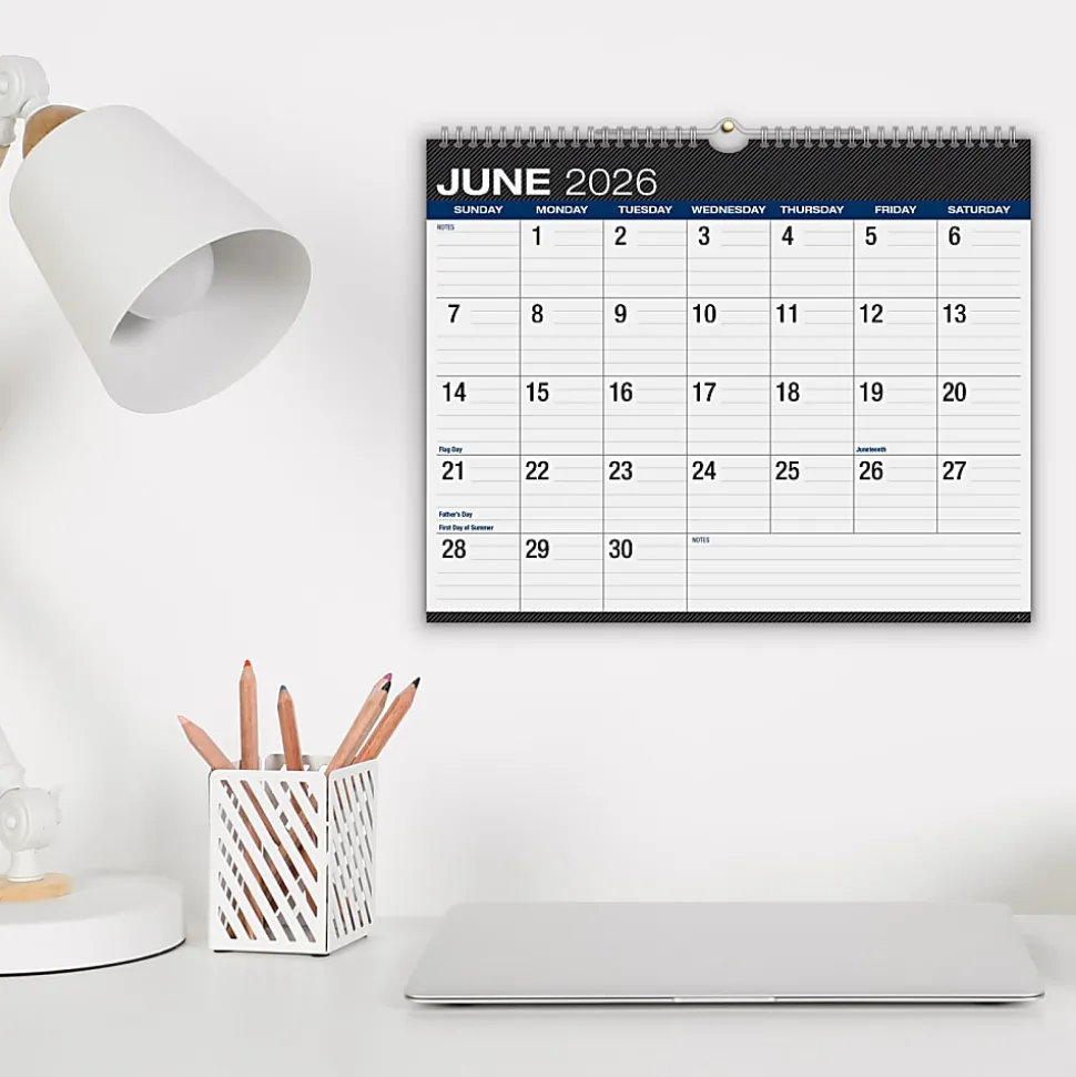 2026-2027 Excello Brands Academic Year Large Print Wall Calendar, 15" x 12", Black, April To December, Total Qty 1