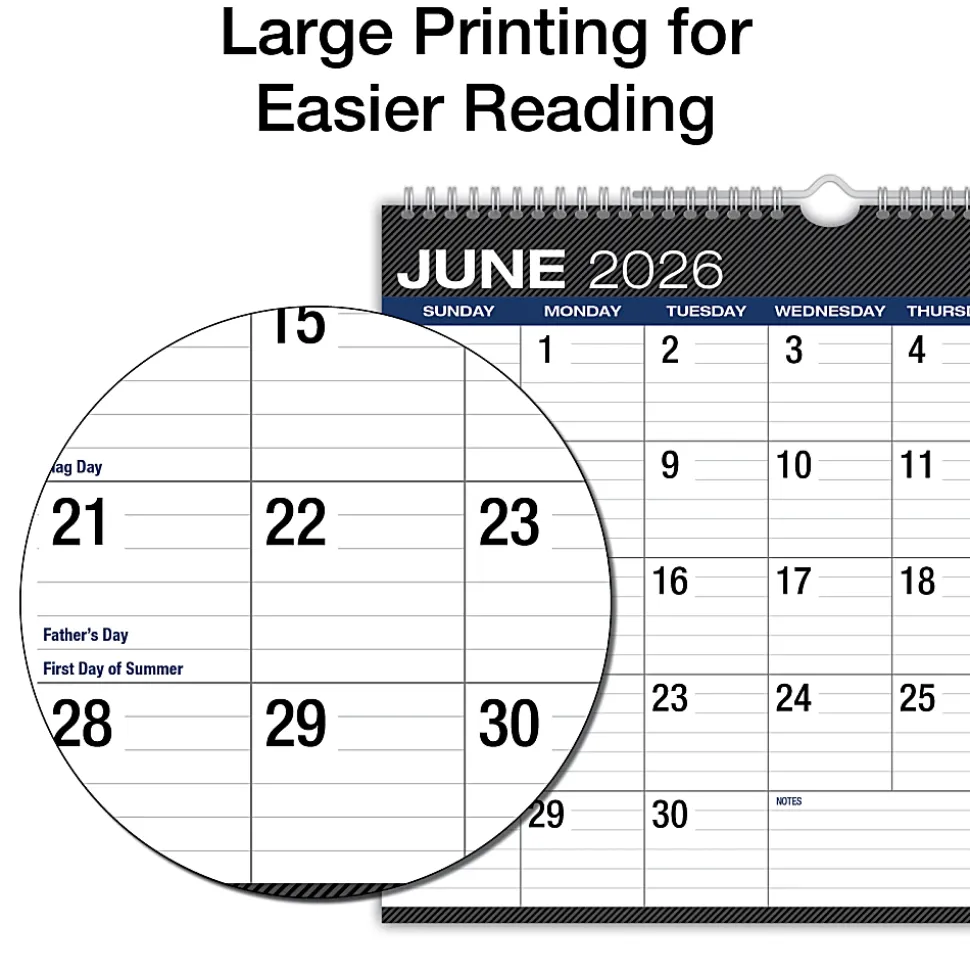 2026-2027 Excello Brands Academic Year Large Print Wall Calendar, 15" x 12", Black, April To December, Total Qty 1