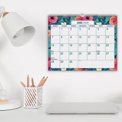 2026-2027 Excello Brands Academic Year Large Print Wall Calendar, 15" x 12", Teal Floral, April To December, Total Qty 1