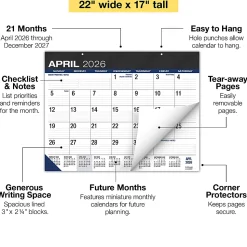 2026-2027 Excello Brands Academic Year Large Print Desk Pad Calendar, 22" x 17", Black, April To December, Total Qty 1
