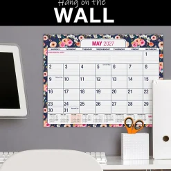 2026-2027 Excello Brands Academic Year Large Print Desk Pad Calendar, 22" x 17", Navy Floral, April To December, Total Qty 1