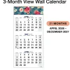 2026-2027 Excello Brands Academic Year Large Print 3-Month View Wall Calendar, 27" x 13", Teal Floral, April To December, Total Qty 1