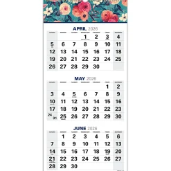 2026-2027 Excello Brands Academic Year Large Print 3-Month View Wall Calendar, 27" x 13", Teal Floral, April To December, Total Qty 1