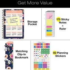 2026-2027 Excello Brands 14-Month Academic Year Hardcover Weekly/Monthly Fashion Planner, 5-1/2" x 8", Navy Floral, May To June, Total Qty 1