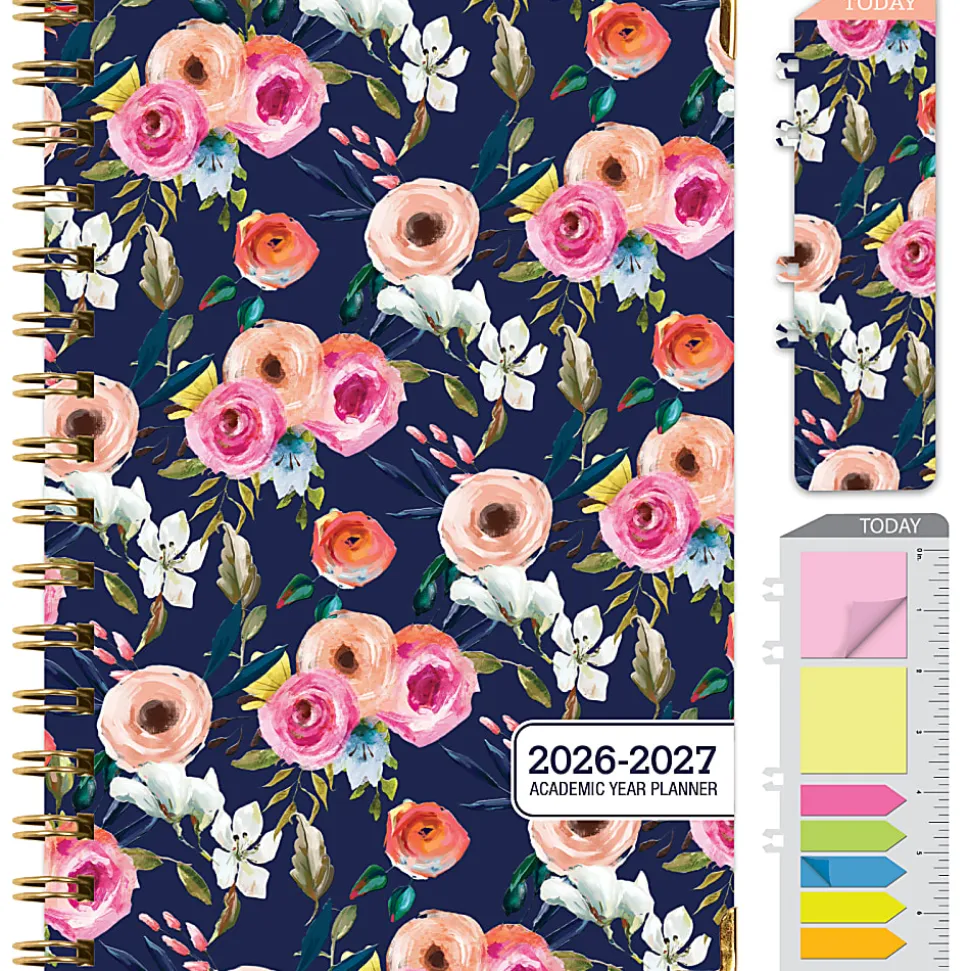 2026-2027 Excello Brands 14-Month Academic Year Hardcover Weekly/Monthly Fashion Planner, 5-1/2" x 8", Navy Floral, May To June, Total Qty 1