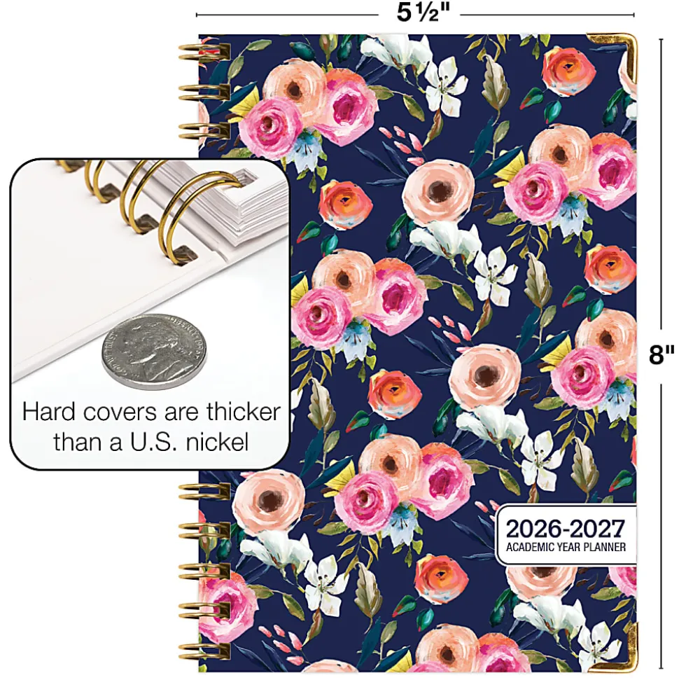 2026-2027 Excello Brands 14-Month Academic Year Hardcover Weekly/Monthly Fashion Planner, 5-1/2" x 8", Navy Floral, May To June, Total Qty 1