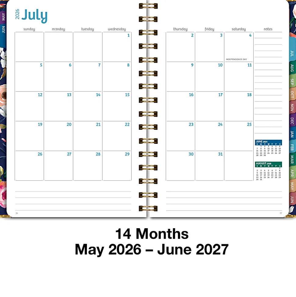 2026-2027 Excello Brands 14-Month Academic Year Hardcover Weekly/Monthly Fashion Planner, 5-1/2" x 8", Navy Floral, May To June, Total Qty 1