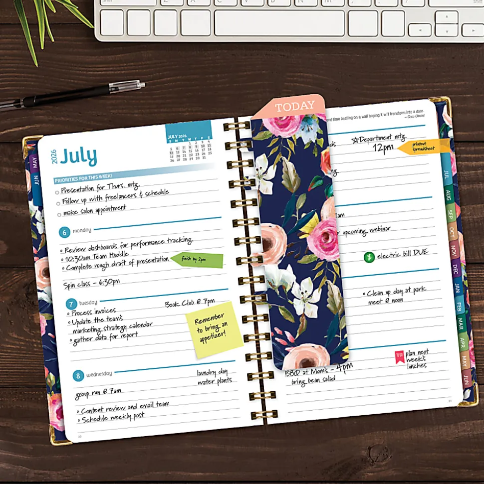 2026-2027 Excello Brands 14-Month Academic Year Hardcover Weekly/Monthly Fashion Planner, 5-1/2" x 8", Navy Floral, May To June, Total Qty 1