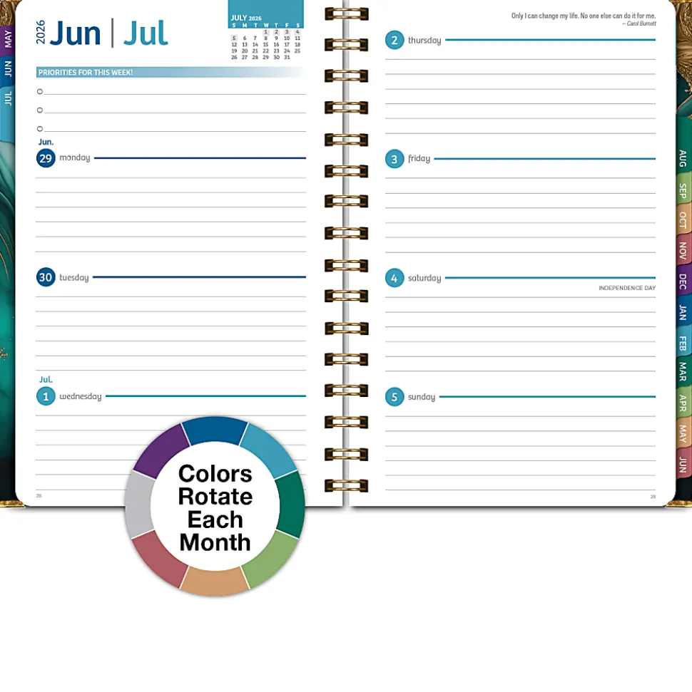 2026-2027 Excello Brands 14-Month Academic Year Hardcover Weekly/Monthly Fashion Planner, 5-1/2" x 8", Teal Gold Marble, May To June, Total Qty 1