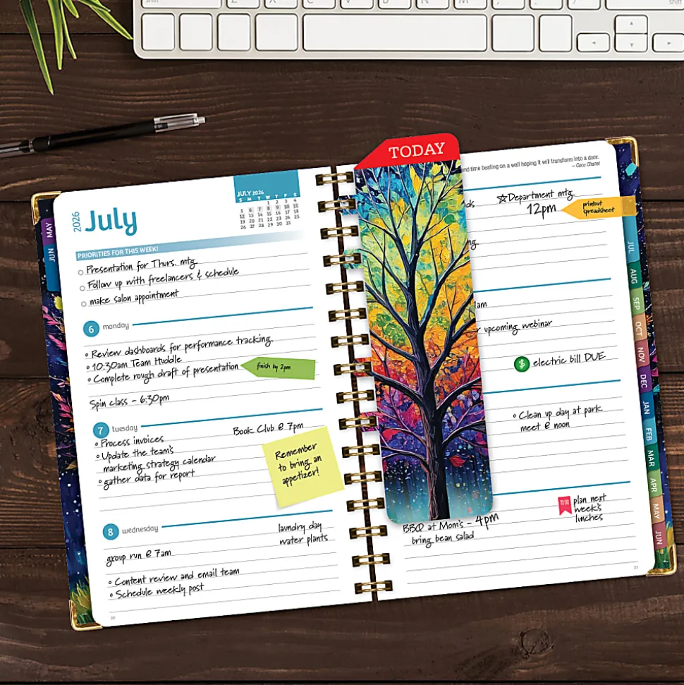 2026-2027 Excello Brands 14-Month Academic Year Hardcover Weekly/Monthly Fashion Planner, 5-1/2" x 8", Black Tree Seasons, May To June, Total Qty 1