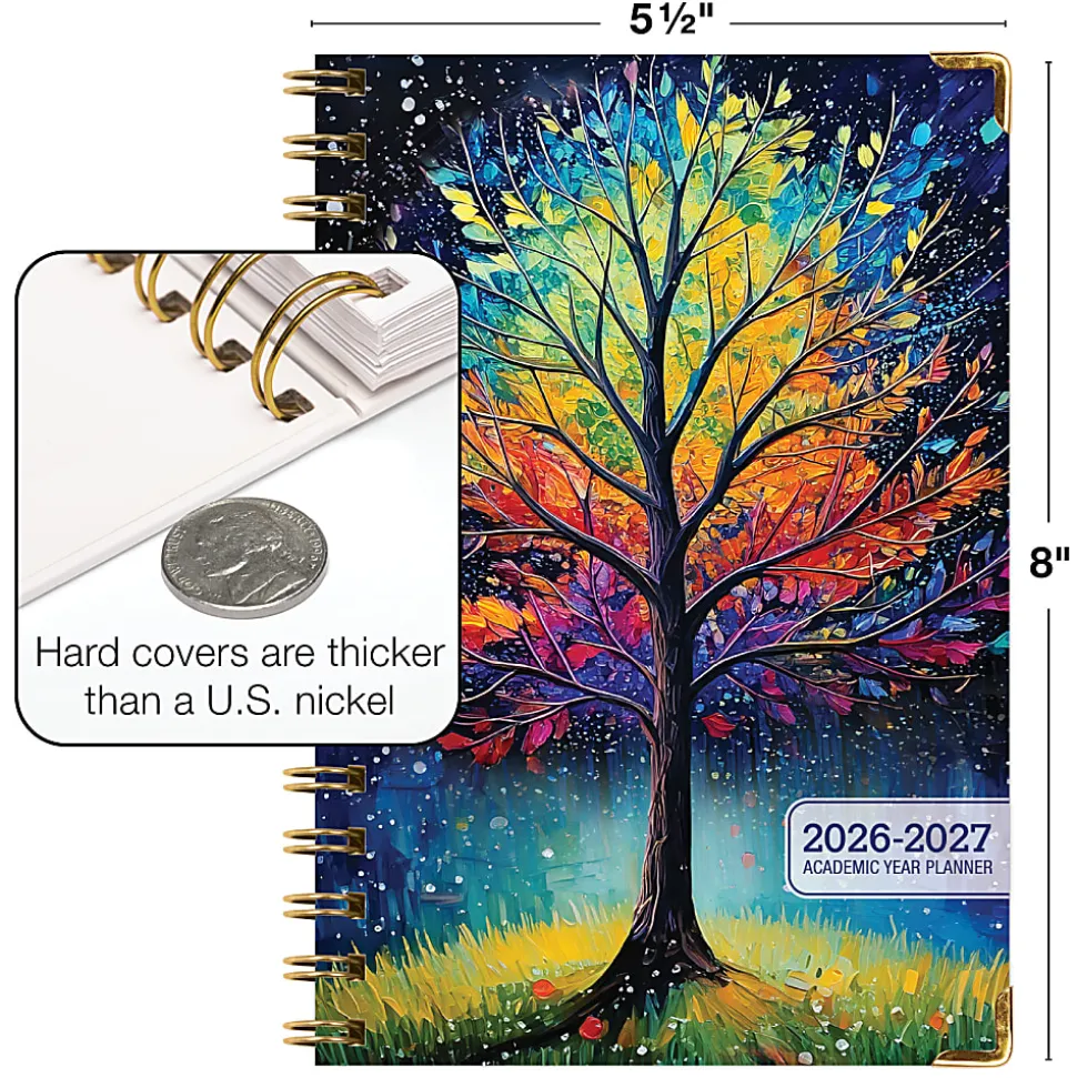 2026-2027 Excello Brands 14-Month Academic Year Hardcover Weekly/Monthly Fashion Planner, 5-1/2" x 8", Black Tree Seasons, May To June, Total Qty 1