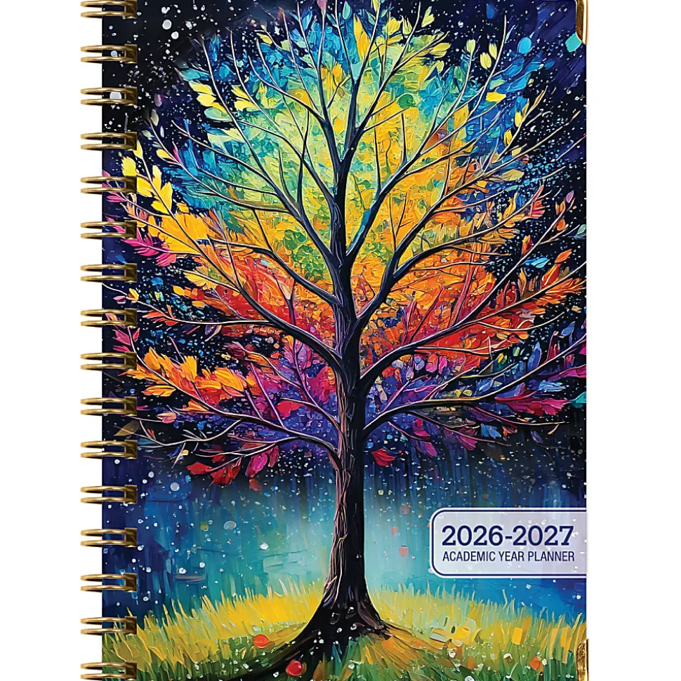2026-2027 Excello Brands 14-Month Academic Year Hardcover Weekly/Monthly Fashion Planner, 5-1/2" x 8", Black Tree Seasons, May To June, Total Qty 1