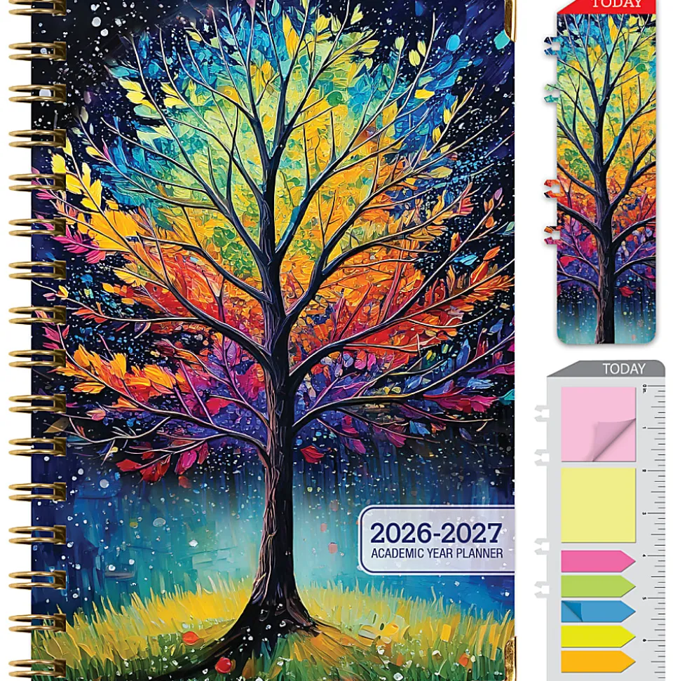 2026-2027 Excello Brands 14-Month Academic Year Hardcover Weekly/Monthly Fashion Planner, 5-1/2" x 8", Black Tree Seasons, May To June, Total Qty 1