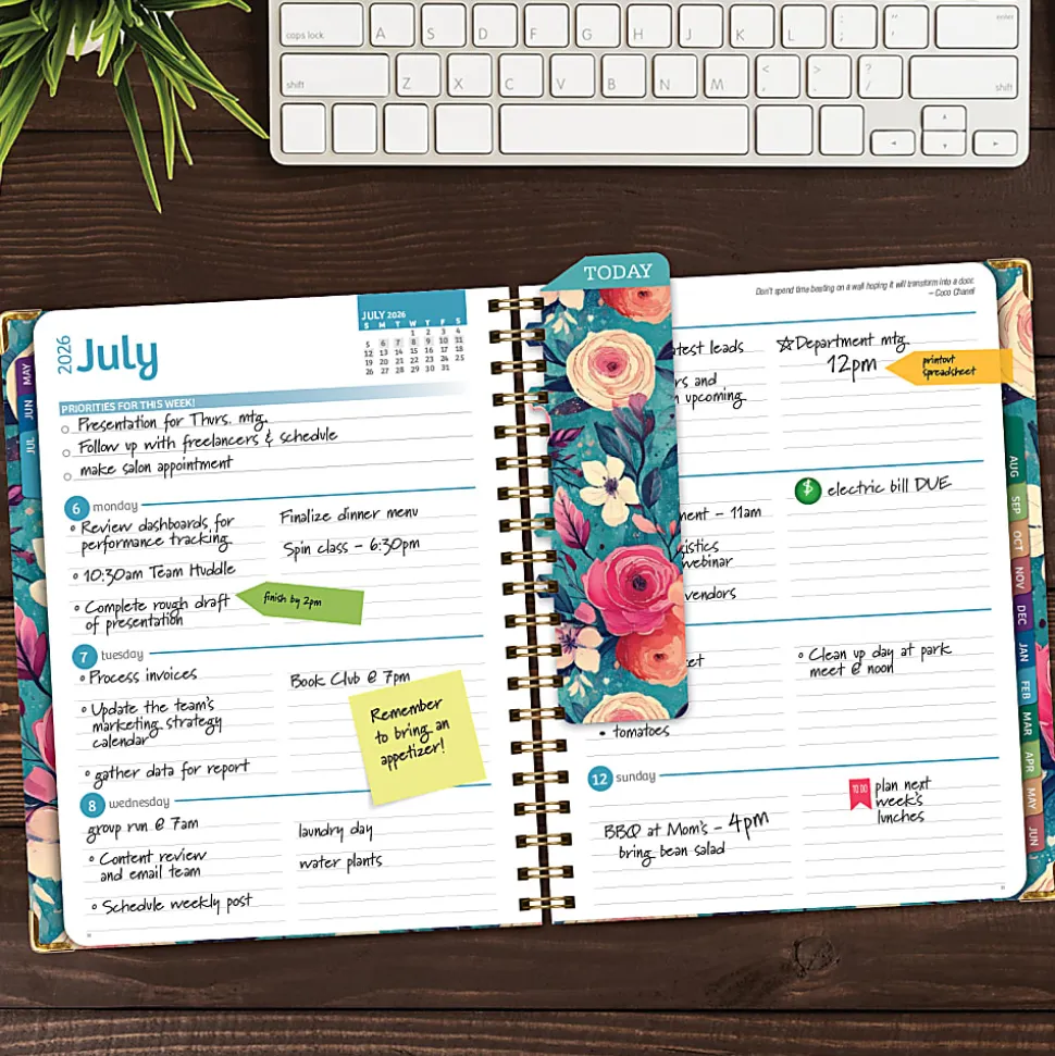 2026-2027 Excello Brands 14-Month Academic Year Hardcover Weekly/Monthly Fashion Planner, 8-1/2" x 11", Teal Floral, May To June, Total Qty 1