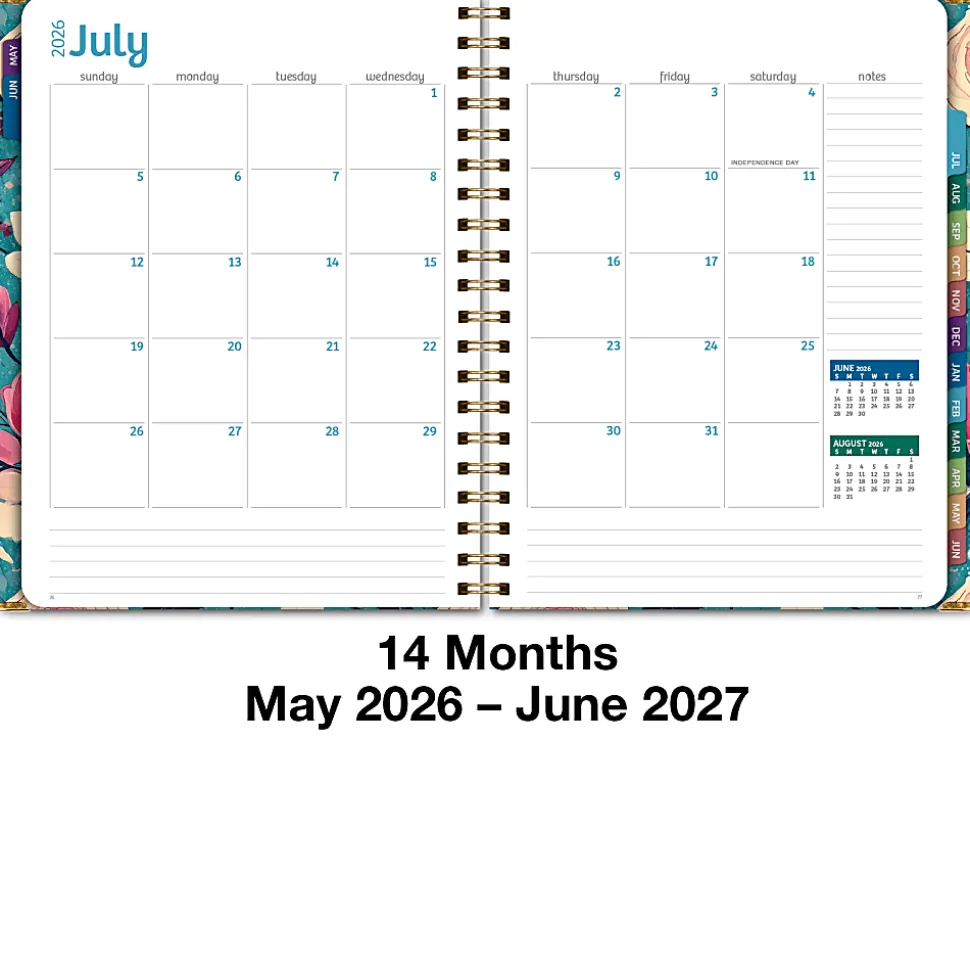 2026-2027 Excello Brands 14-Month Academic Year Hardcover Weekly/Monthly Fashion Planner, 8-1/2" x 11", Teal Floral, May To June, Total Qty 1