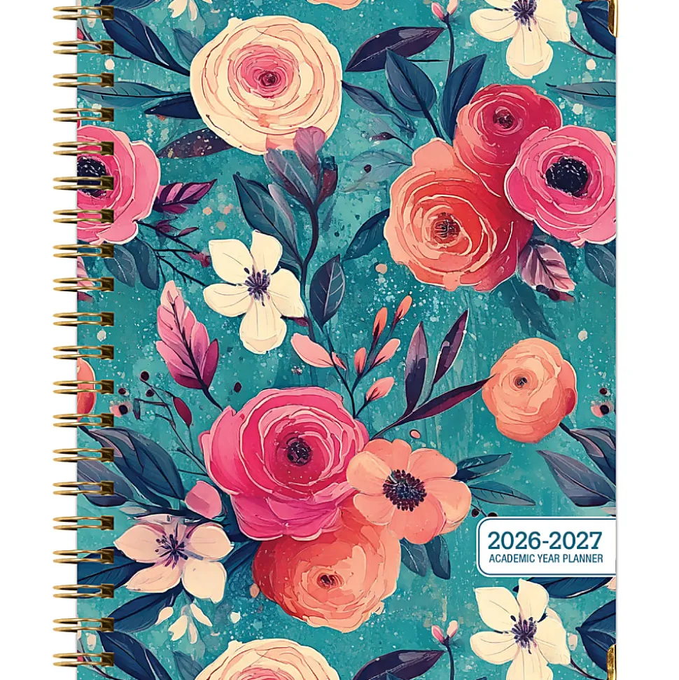 2026-2027 Excello Brands 14-Month Academic Year Hardcover Weekly/Monthly Fashion Planner, 8-1/2" x 11", Teal Floral, May To June, Total Qty 1