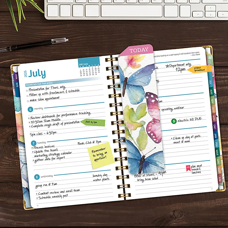 2026-2027 Excello Brands 14-Month Academic Year Hardcover Weekly/Monthly Fashion Planner, 5-1/2" x 8", Watercolor Butterflies, May-June, Total Qty 1