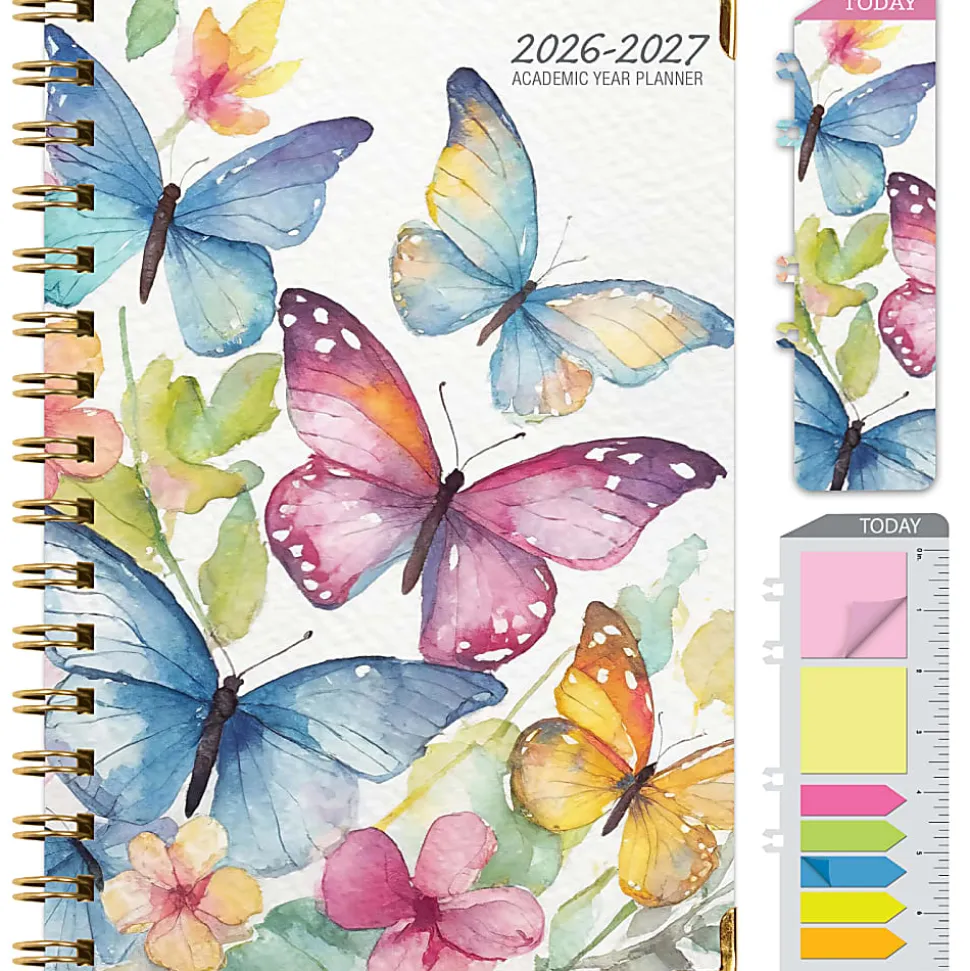 2026-2027 Excello Brands 14-Month Academic Year Hardcover Weekly/Monthly Fashion Planner, 5-1/2" x 8", Watercolor Butterflies, May-June, Total Qty 1