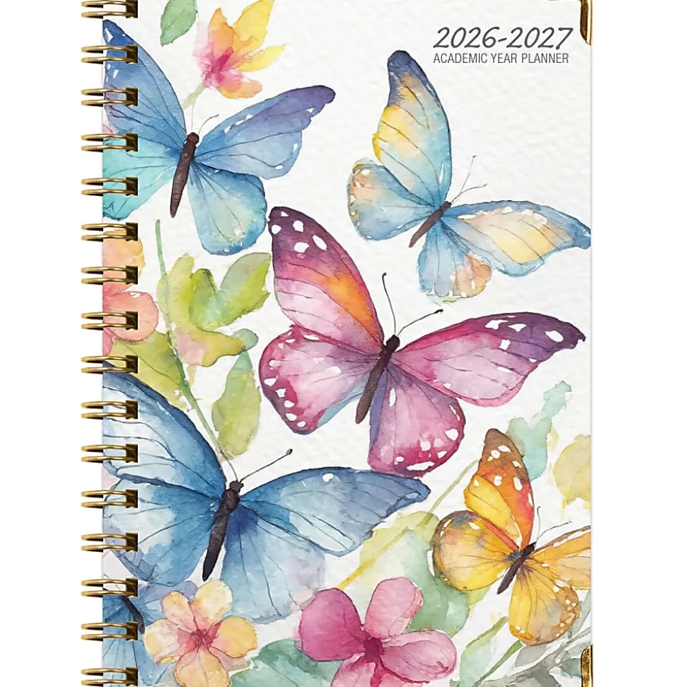 2026-2027 Excello Brands 14-Month Academic Year Hardcover Weekly/Monthly Fashion Planner, 5-1/2" x 8", Watercolor Butterflies, May-June, Total Qty 1