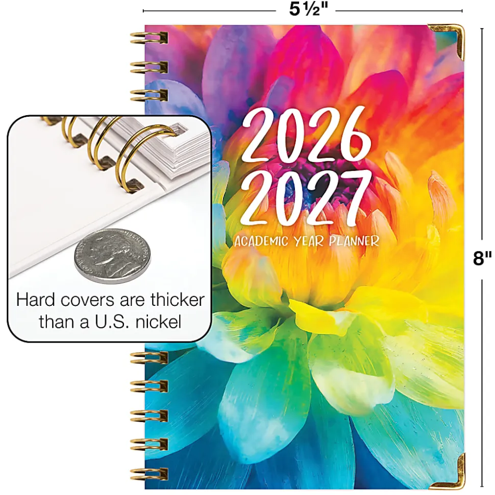 2026-2027 Excello Brands 14-Month Academic Year Hardcover Weekly/Monthly Fashion Planner, 5-1/2" x 8", Rainbow Petals, May To June, Total Qty 1