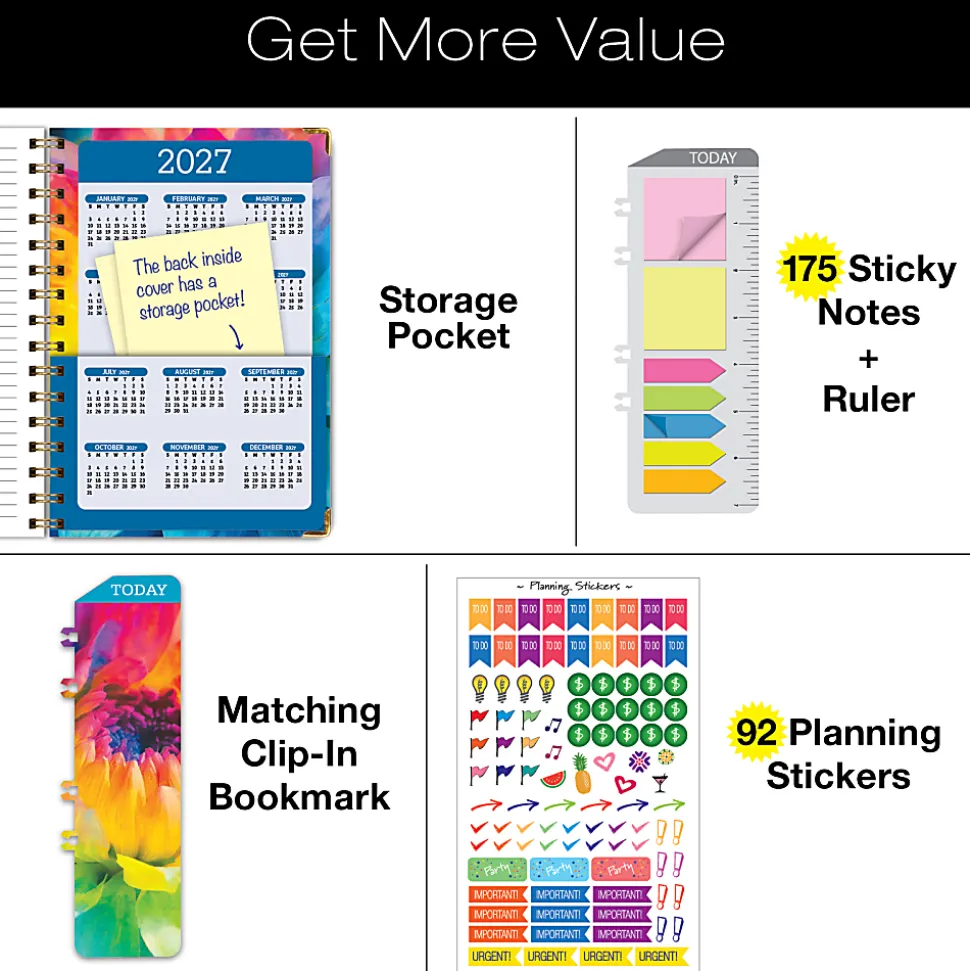 2026-2027 Excello Brands 14-Month Academic Year Hardcover Weekly/Monthly Fashion Planner, 5-1/2" x 8", Rainbow Petals, May To June, Total Qty 1