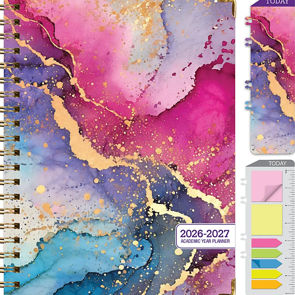 2026-2027 Excello Brands 14-Month Academic Year Hardcover Weekly/Monthly Fashion Planner, 8-1/2" x 11", Rainbow Gold Marble, May To June, Total Qty 1