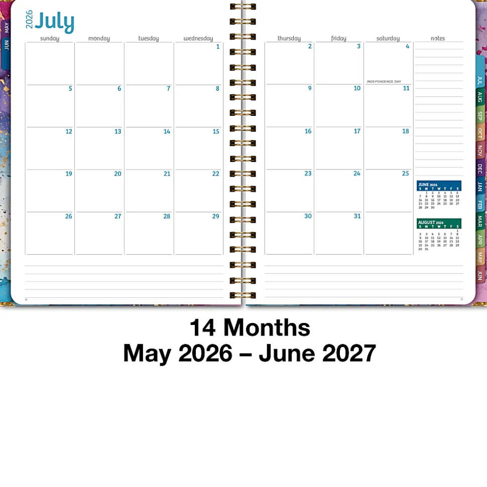 2026-2027 Excello Brands 14-Month Academic Year Hardcover Weekly/Monthly Fashion Planner, 8-1/2" x 11", Rainbow Gold Marble, May To June, Total Qty 1