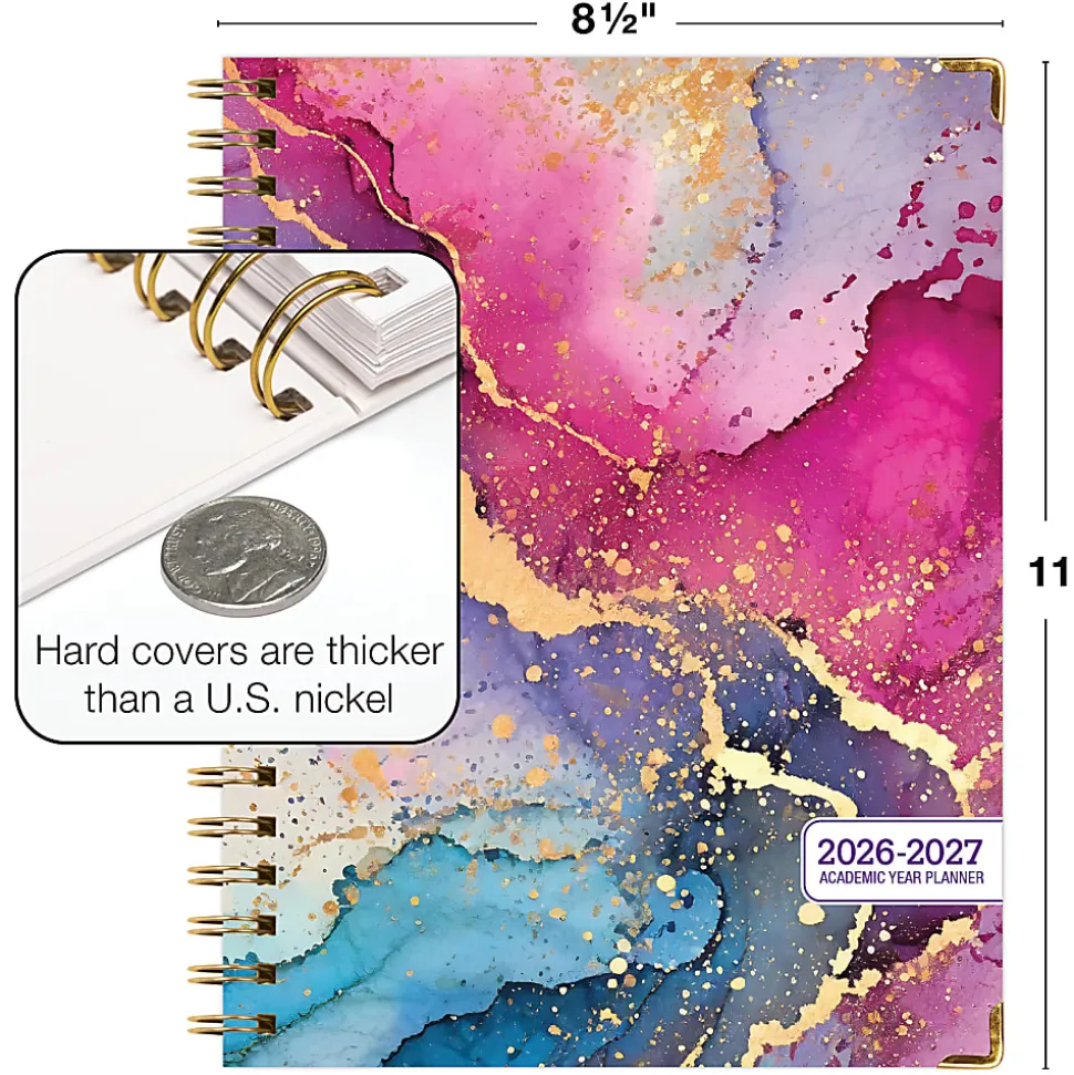 2026-2027 Excello Brands 14-Month Academic Year Hardcover Weekly/Monthly Fashion Planner, 8-1/2" x 11", Rainbow Gold Marble, May To June, Total Qty 1
