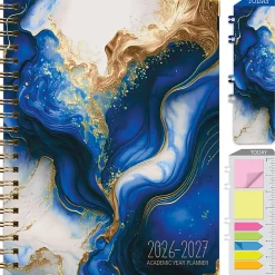 2026-2027 Excello Brands 14-Month Academic Year Hardcover Weekly/Monthly Fashion Planner, 8-1/2" x 11", Dark Blue Marble, May To June, Total Qty 1