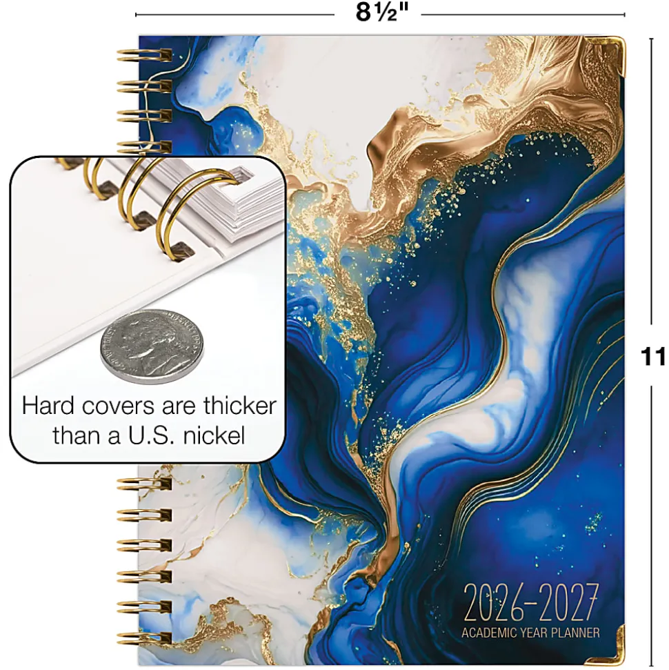 2026-2027 Excello Brands 14-Month Academic Year Hardcover Weekly/Monthly Fashion Planner, 8-1/2" x 11", Dark Blue Marble, May To June, Total Qty 1