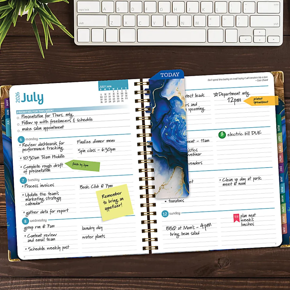 2026-2027 Excello Brands 14-Month Academic Year Hardcover Weekly/Monthly Fashion Planner, 8-1/2" x 11", Dark Blue Marble, May To June, Total Qty 1
