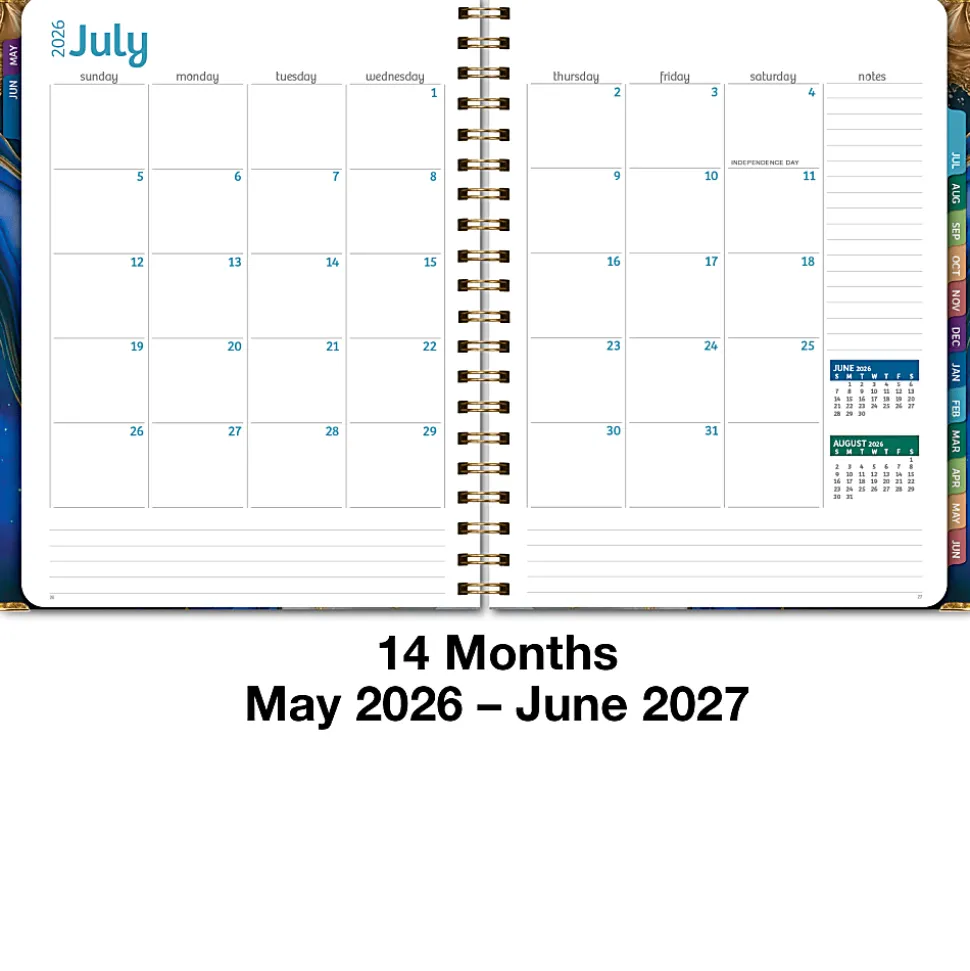 2026-2027 Excello Brands 14-Month Academic Year Hardcover Weekly/Monthly Fashion Planner, 8-1/2" x 11", Dark Blue Marble, May To June, Total Qty 1
