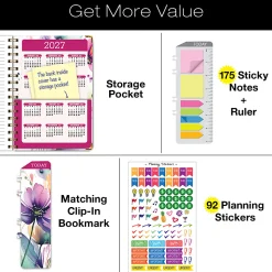 2026-2027 Excello Brands 14-Month Academic Year Hardcover Weekly/Monthly Fashion Planner, 5-1/2" x 8", Rainbow Floral, May To June, Total Qty 1