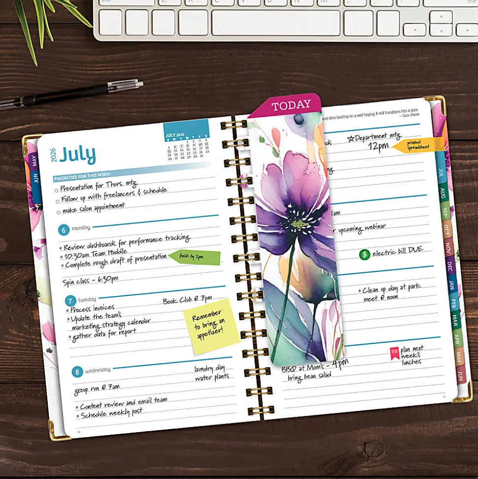 2026-2027 Excello Brands 14-Month Academic Year Hardcover Weekly/Monthly Fashion Planner, 5-1/2" x 8", Rainbow Floral, May To June, Total Qty 1