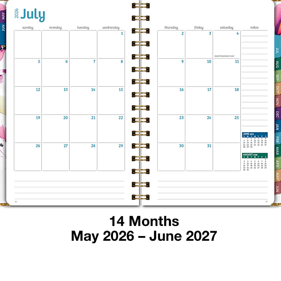 2026-2027 Excello Brands 14-Month Academic Year Hardcover Weekly/Monthly Fashion Planner, 5-1/2" x 8", Rainbow Floral, May To June, Total Qty 1