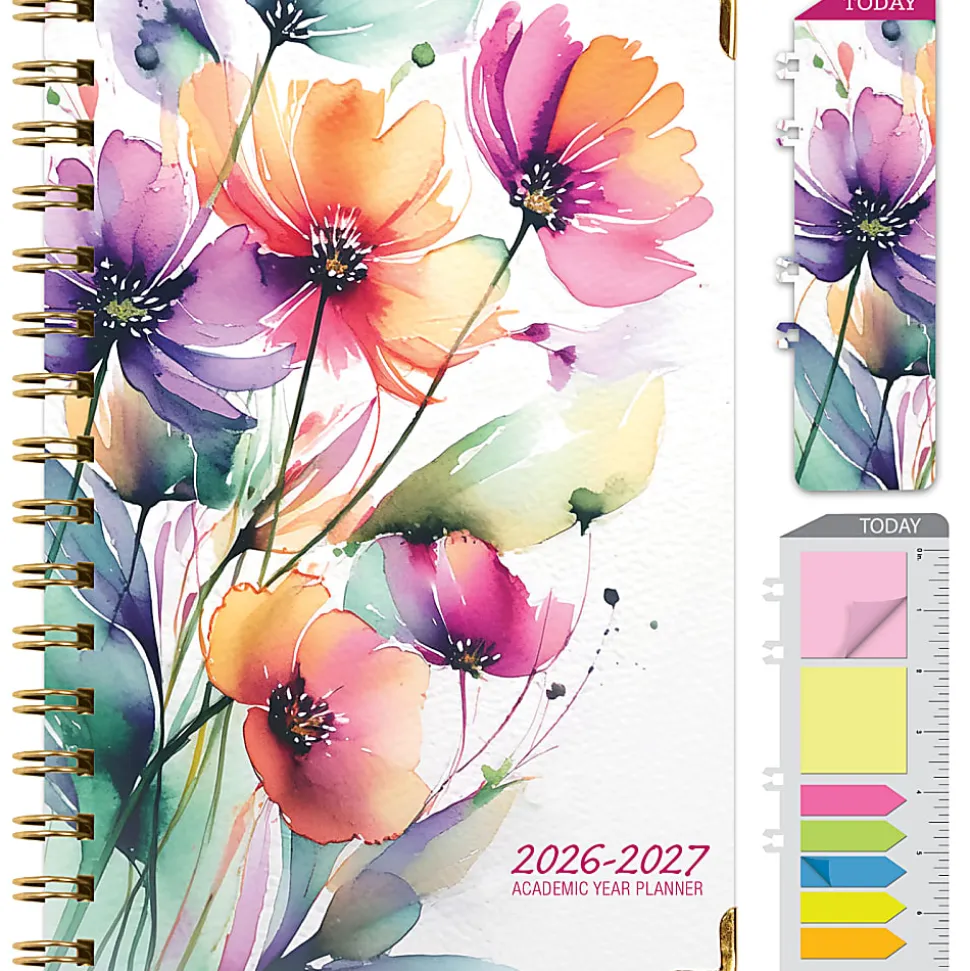 2026-2027 Excello Brands 14-Month Academic Year Hardcover Weekly/Monthly Fashion Planner, 5-1/2" x 8", Rainbow Floral, May To June, Total Qty 1
